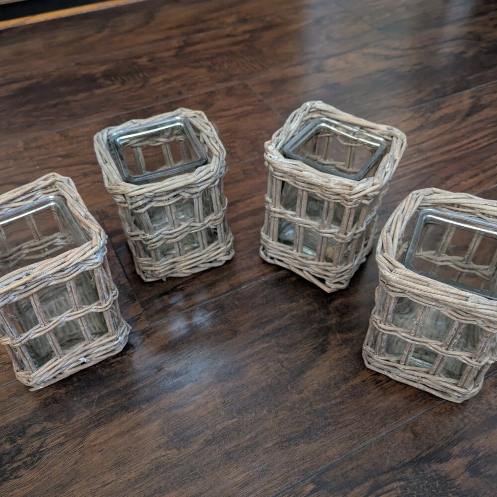 Wicker Glass Candle Holders (4) EUC